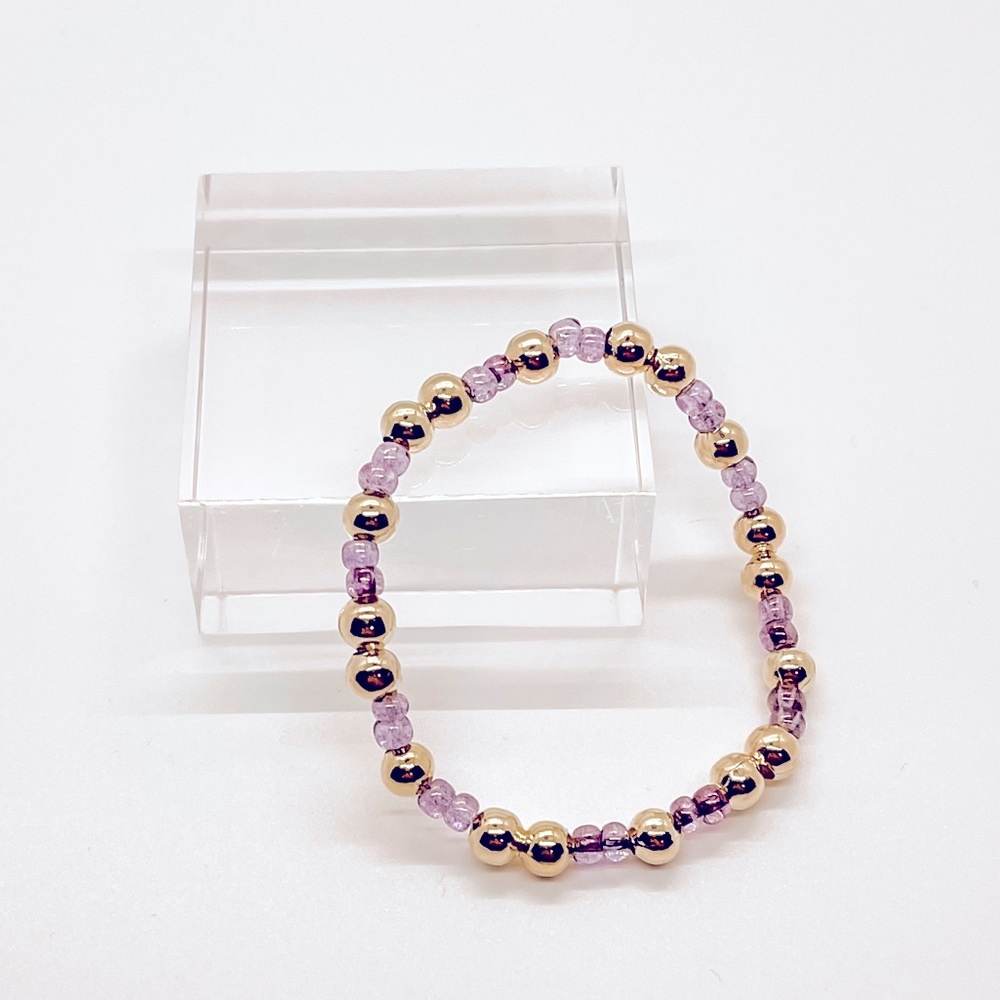 Handmade Gold and Purple Beaded Bracelet